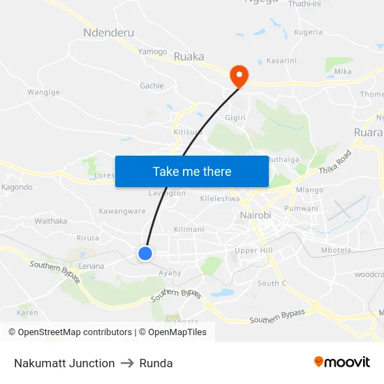 Nakumatt Junction to Runda map