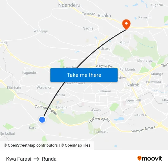 Kwa Farasi to Runda map