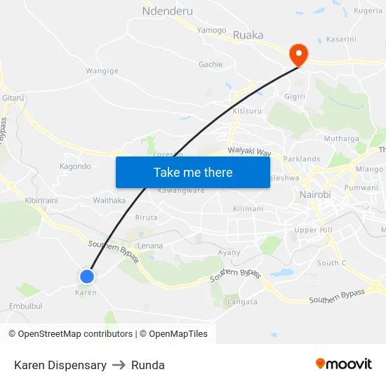 Karen Dispensary to Runda map