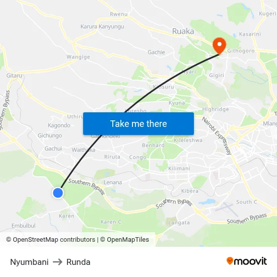 Nyumbani to Runda map