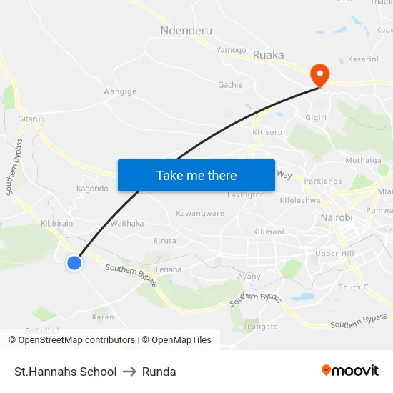 St.Hannahs School to Runda map