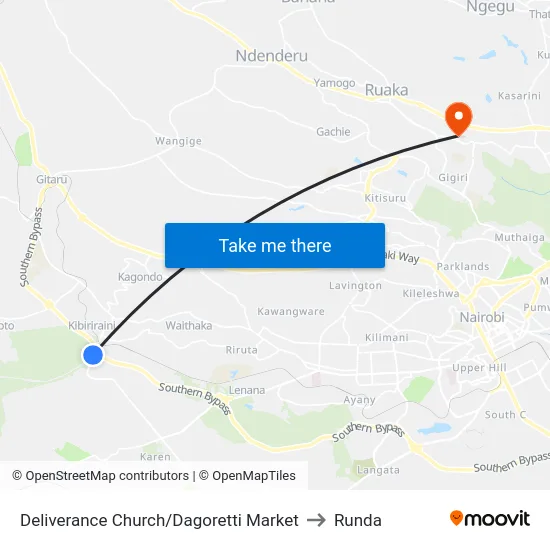 Deliverance Church/Dagoretti Market to Runda map