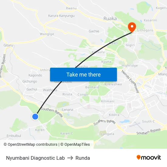 Nyumbani Diagnostic Lab to Runda map