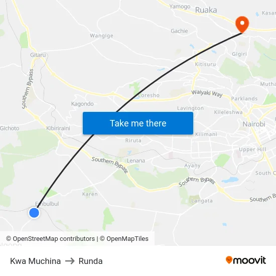 Kwa Muchina to Runda map