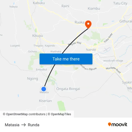 Matasia to Runda map