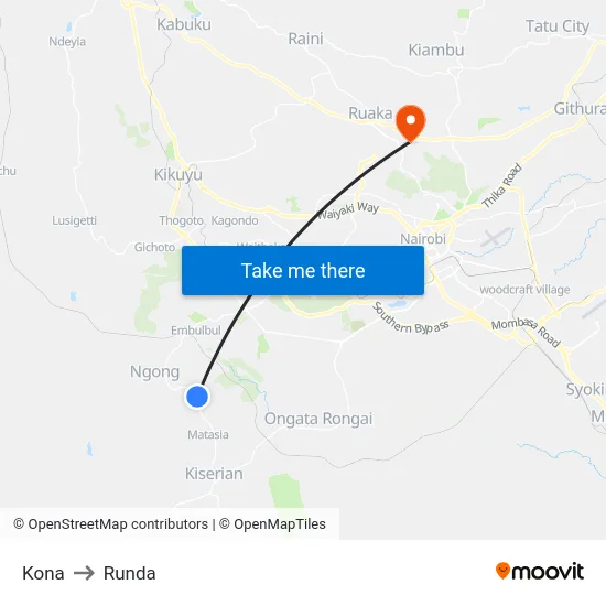 Kona to Runda map