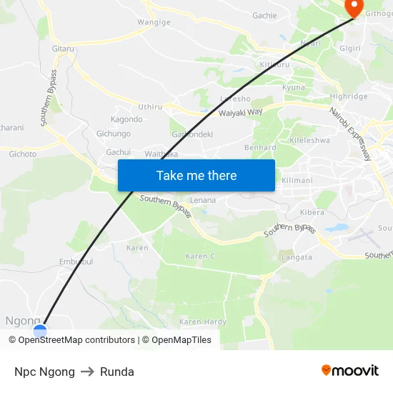 Npc Ngong to Runda map