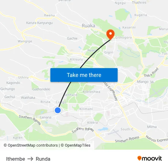Ithembe to Runda map