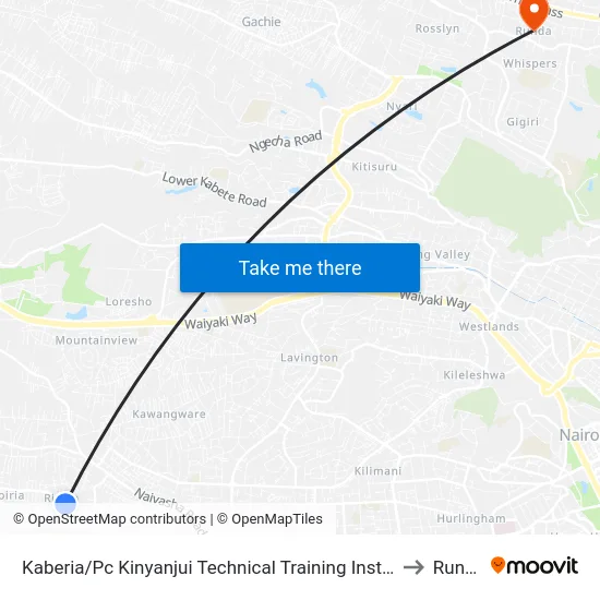 Kaberia/Pc Kinyanjui Technical Training Institute to Runda map
