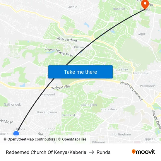 Redeemed Church Of Kenya/Kaberia to Runda map