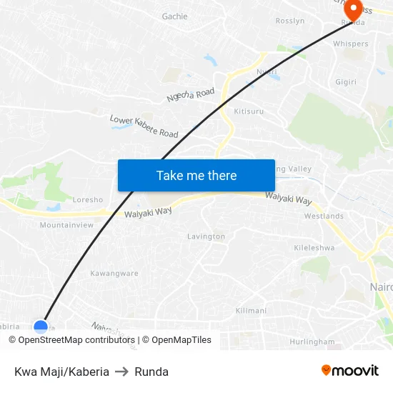 Kwa Maji/Kaberia to Runda map