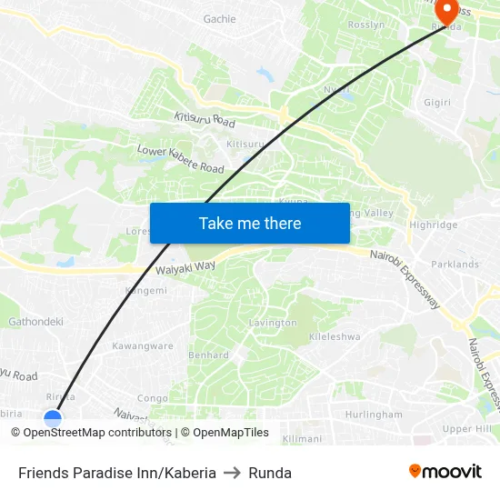 Friends Paradise Inn/Kaberia to Runda map
