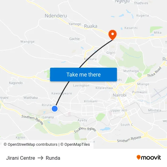 Jirani Centre to Runda map