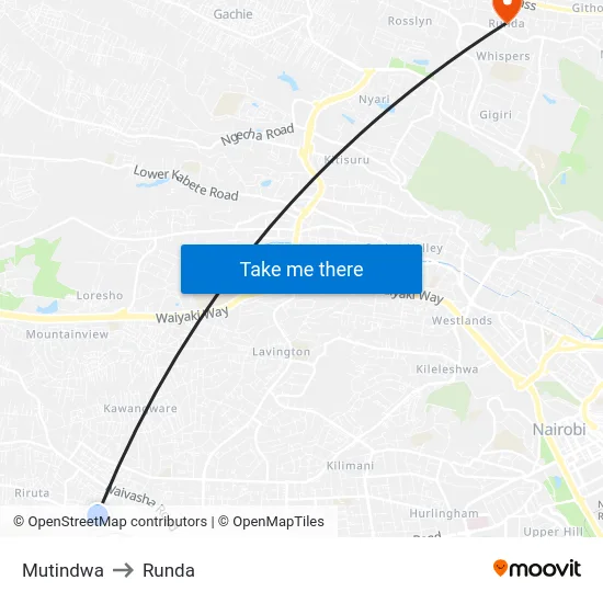 Mutindwa to Runda map