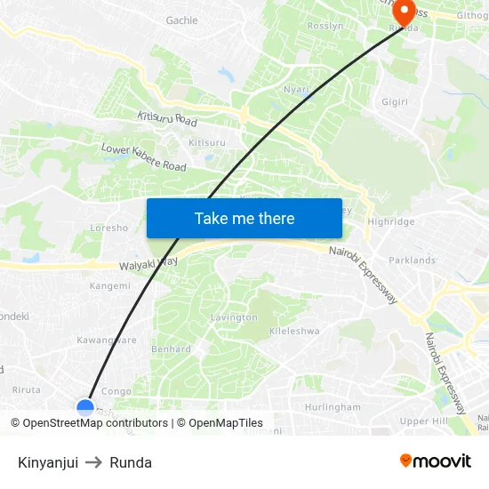 Kinyanjui to Runda map