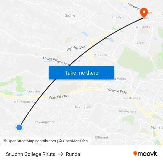 St.John College Riruta to Runda map