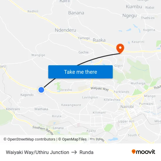 Waiyaki Way/Uthiru Junction to Runda map