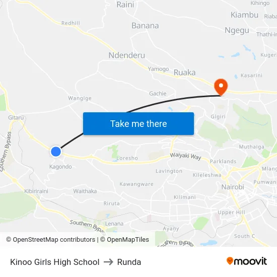 Kinoo Girls High School to Runda map