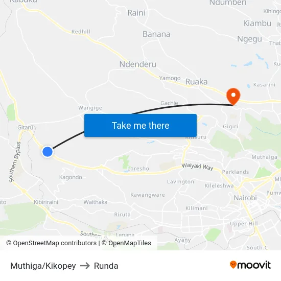 Muthiga/Kikopey to Runda map