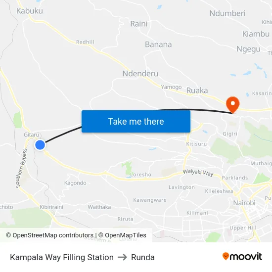 Kampala Way Filling Station to Runda map