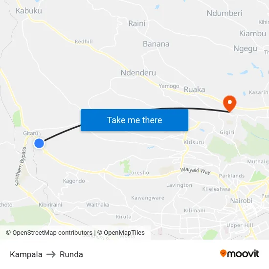 Kampala to Runda map
