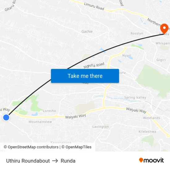 Uthiru Roundabout to Runda map