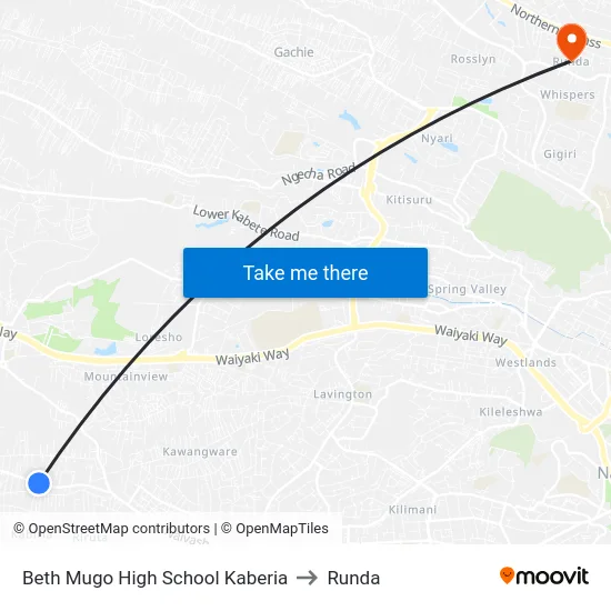 Beth Mugo High School Kaberia to Runda map