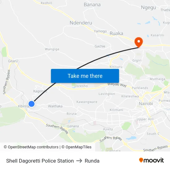 Shell Dagoretti Police Station to Runda map