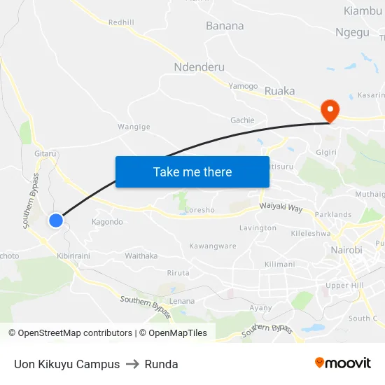 Uon Kikuyu Campus to Runda map