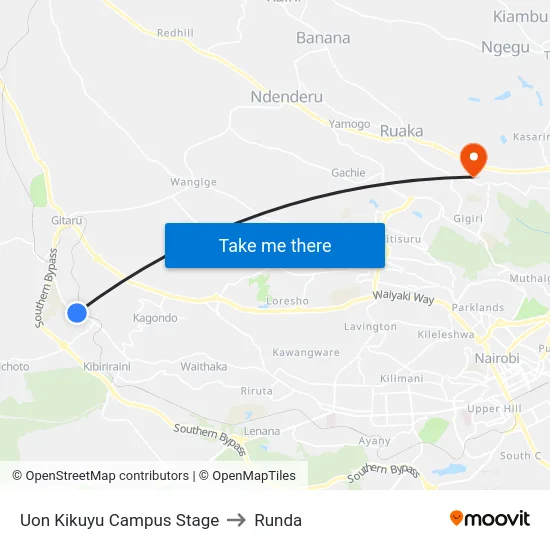 Uon Kikuyu Campus Stage to Runda map