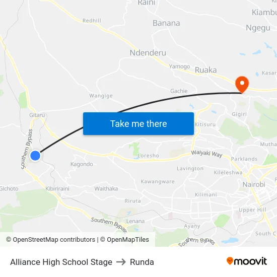 Alliance High School Stage to Runda map
