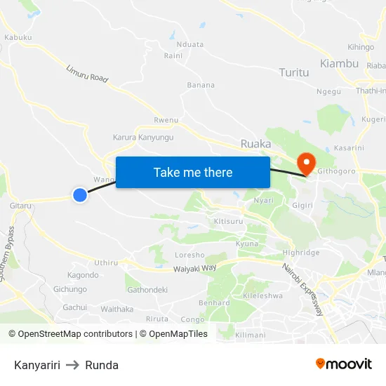 Kanyariri to Runda map