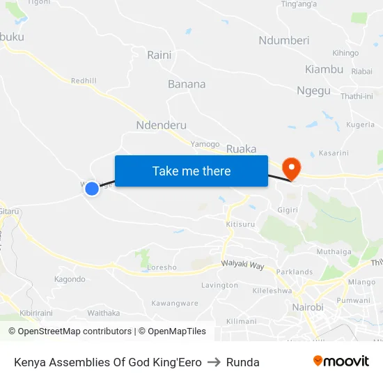 Kenya Assemblies Of God King'Eero to Runda map