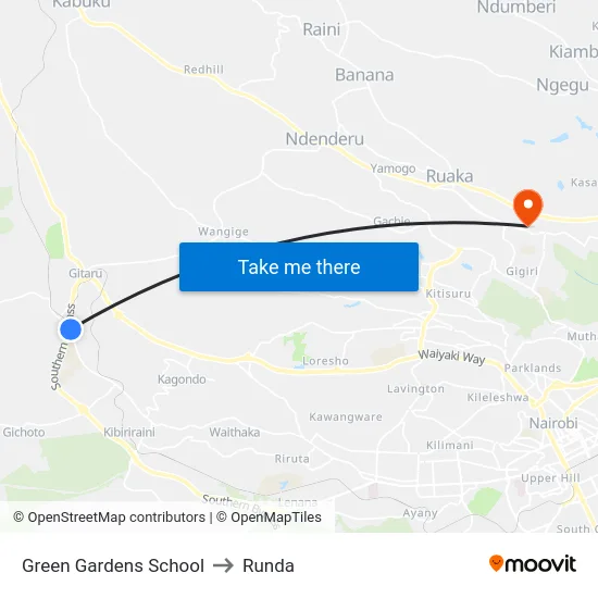 Green Gardens School to Runda map