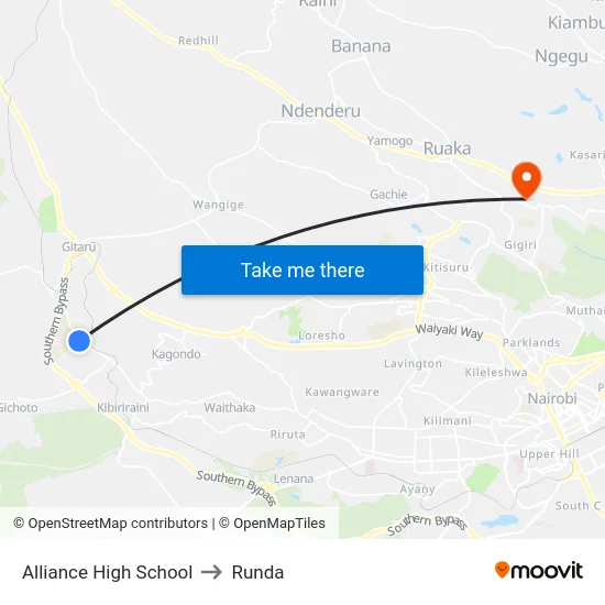 Alliance High School to Runda map