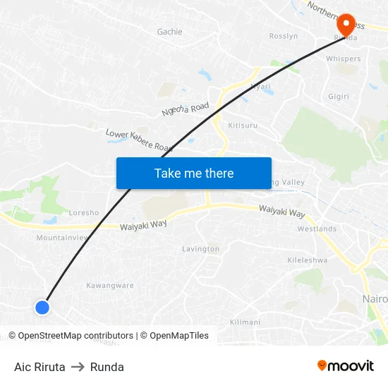 Aic Riruta to Runda map