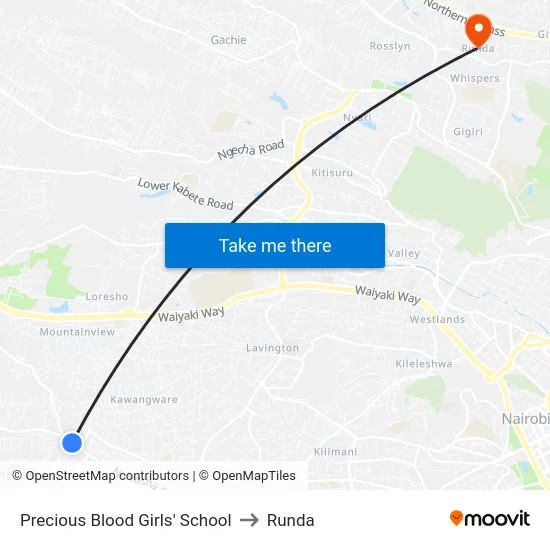 Precious Blood Girls' School to Runda map