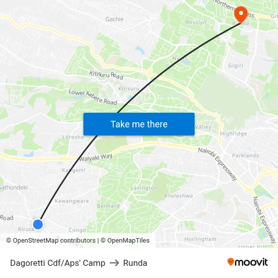 Dagoretti Cdf/Aps' Camp to Runda map
