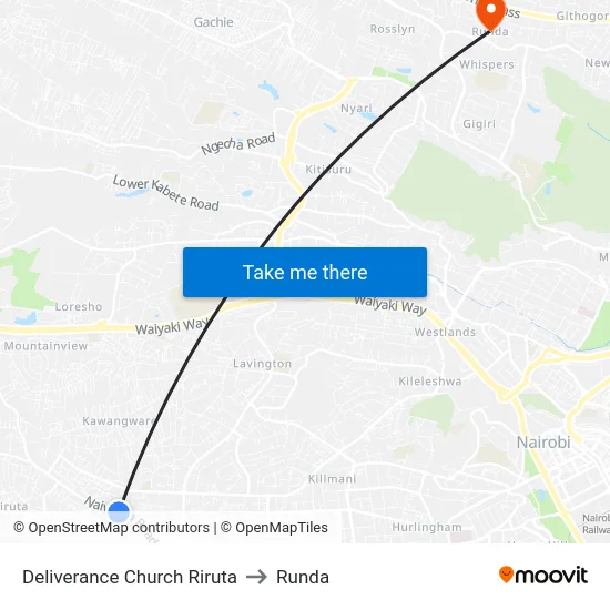 Deliverance Church Riruta to Runda map