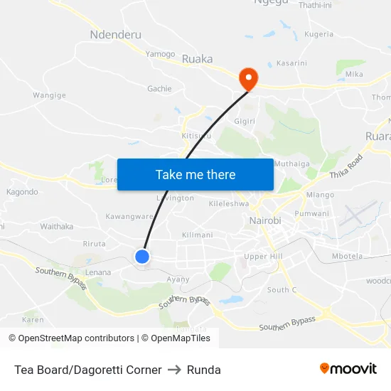 Tea Board/Dagoretti Corner to Runda map