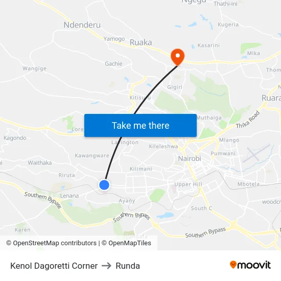 Kenol Dagoretti Corner to Runda map