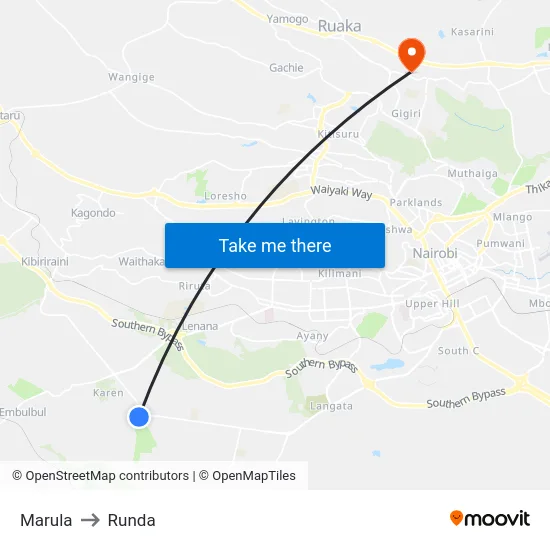 Marula to Runda map