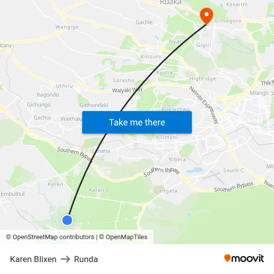 Karen Blixen to Runda map