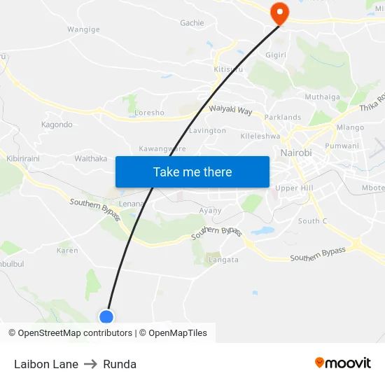 Laibon Lane to Runda map