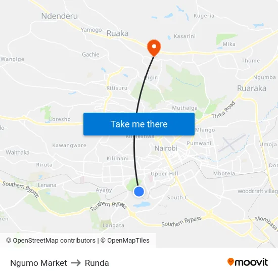 Ngumo Market to Runda map