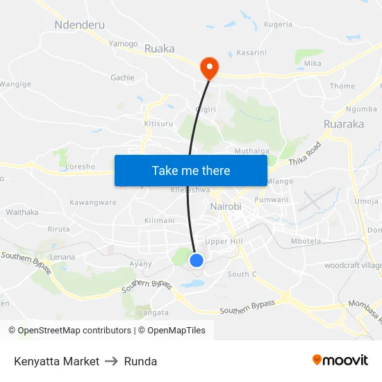 Kenyatta Market to Runda map