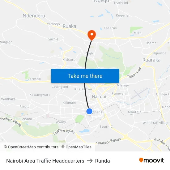 Nairobi Area Traffic Headquarters to Runda map