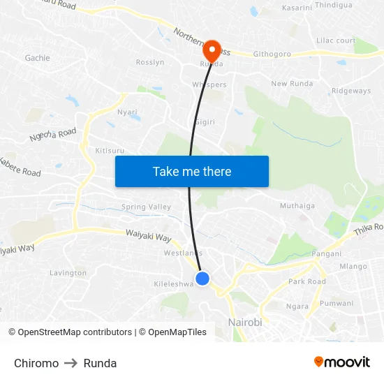 Chiromo to Runda map