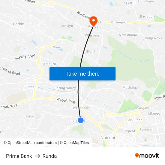 Prime Bank to Runda map