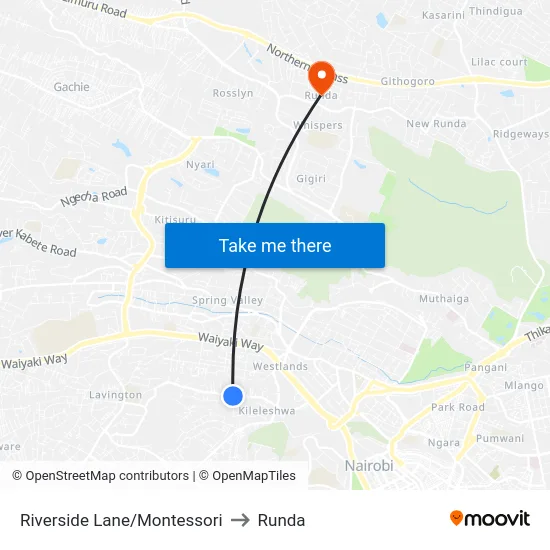 Riverside Lane/Montessori to Runda map